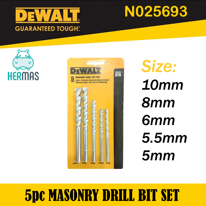 DEWALT N025693 5PCS MASONRY DRILL BIT SET 10MM/8MM/6MM/5.5MM/5MM DRILL