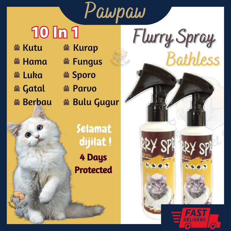 Pawpaw Flurry Spray Ubat Obat Kurap Fungus Sporo Luka Gatal Bulu Gugur Hama Kutu Kucing Paling