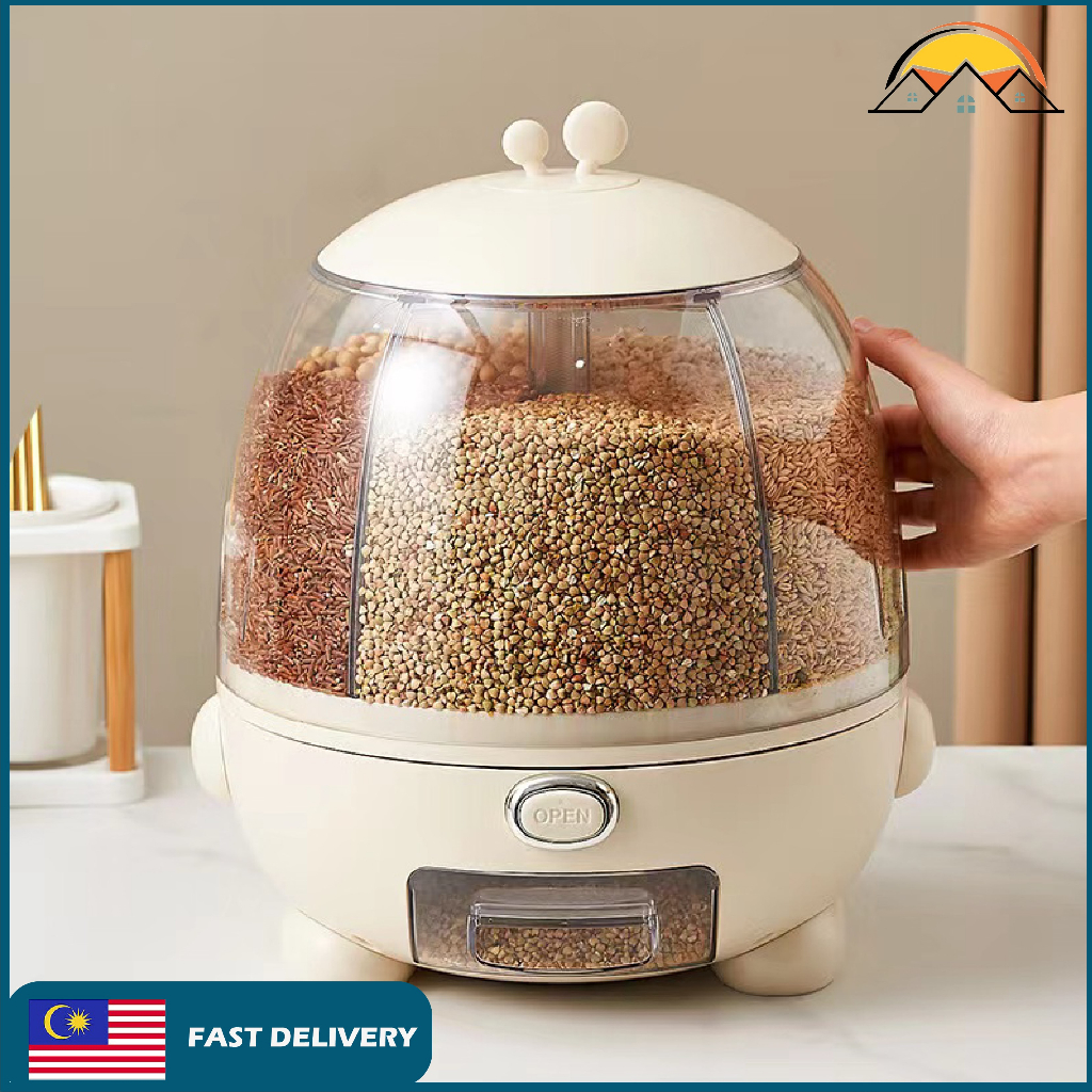 🔥READY STOCK🔥5 Grid Robot Rotating Rice Cereal Grain dispenser ...