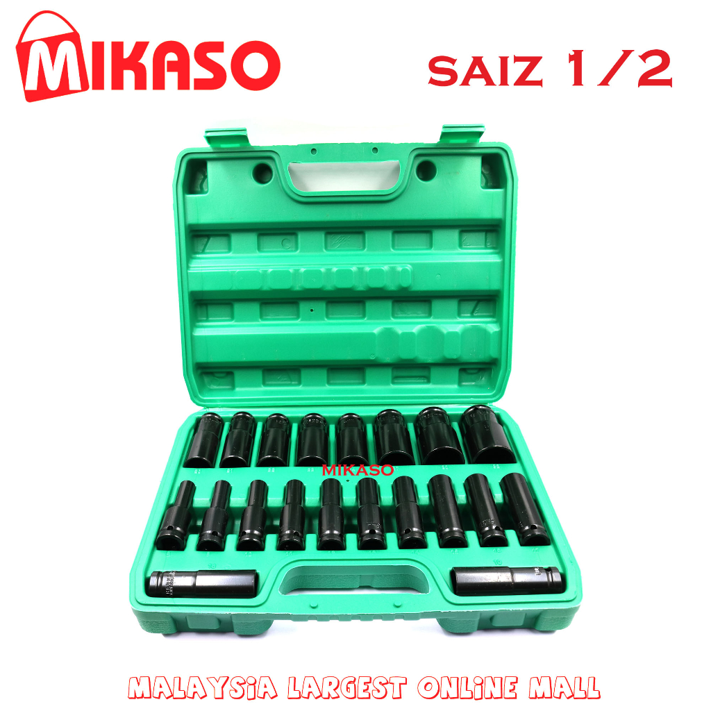 20 Pcs MIKASO Deep Impact Socket Set Drive Metric Wrench Socket 8 to