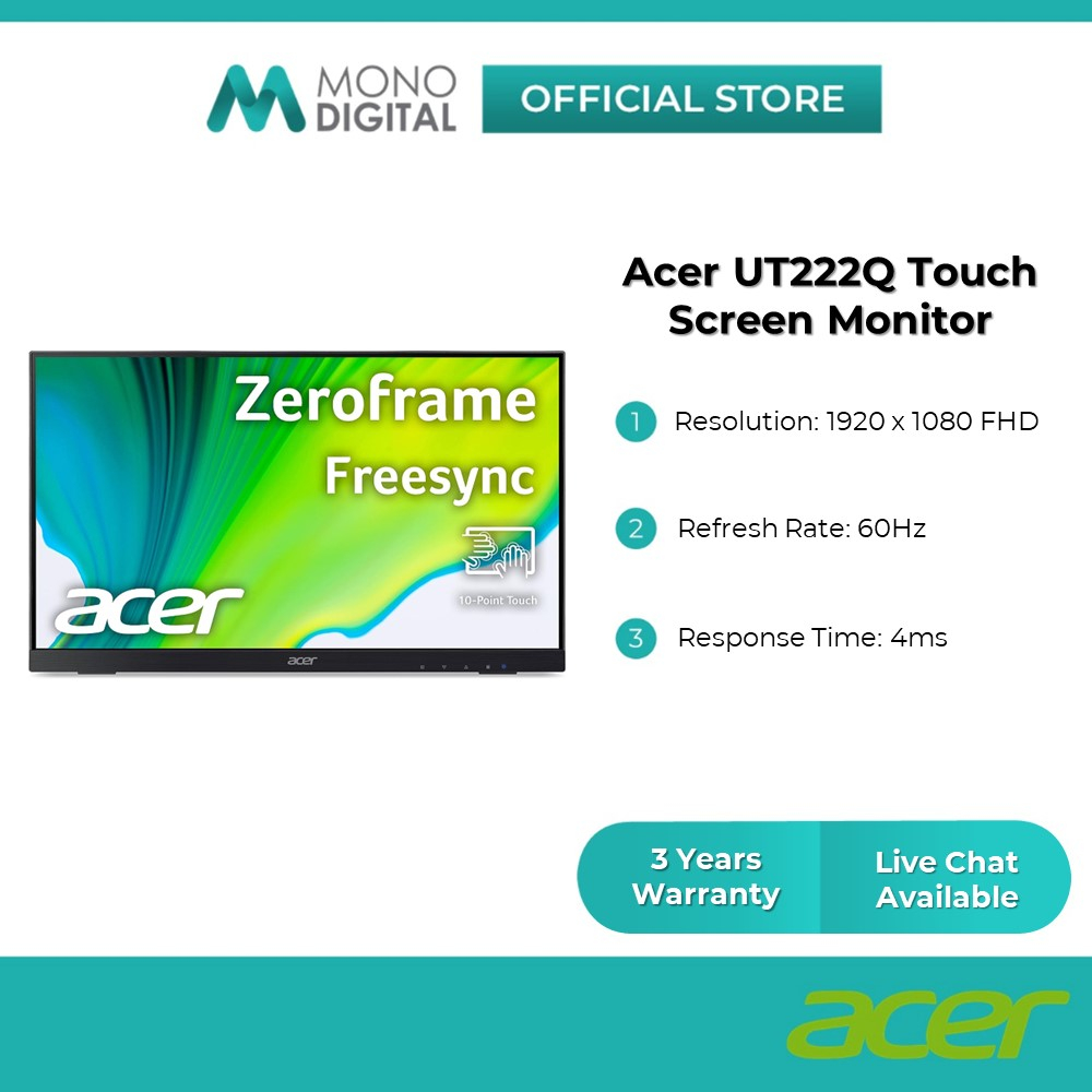 ACER UT222Q 21.5" FHD TOUCH SCREEN MONITOR (1920x1080/IPS/5ms/75Hz/Wall ...