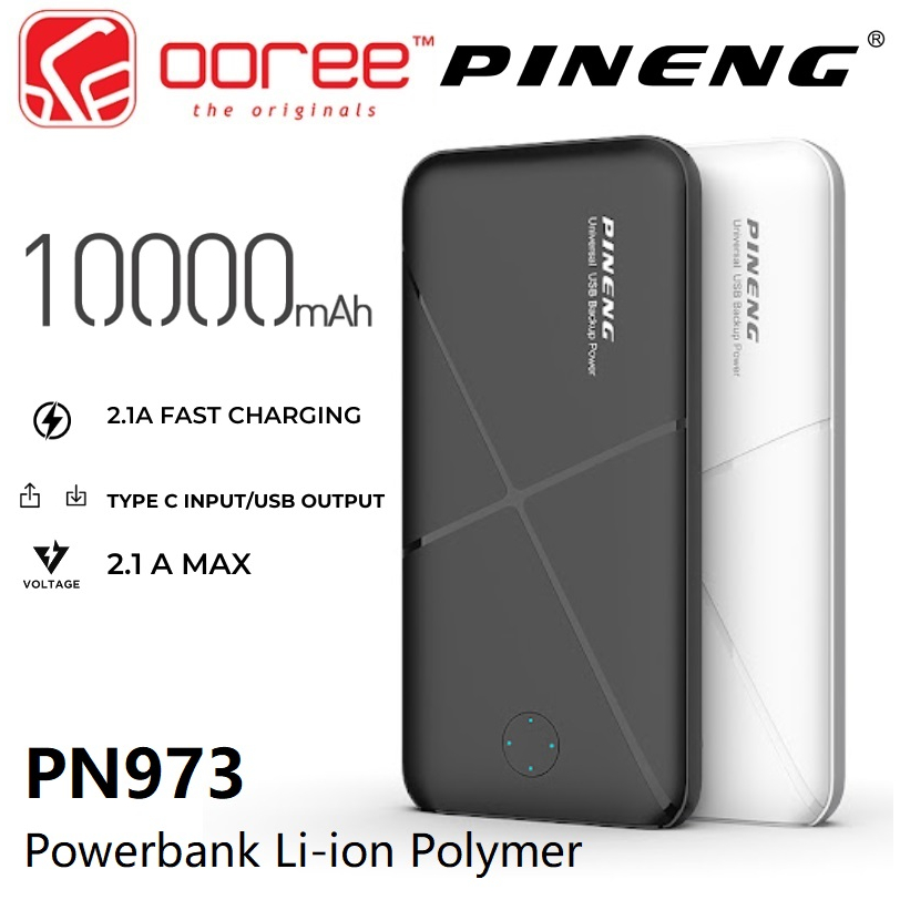 PINENG PN973 10000MAH POWER BANK WITH 2.1A FAST CHARGE LIGHT WEIGHT