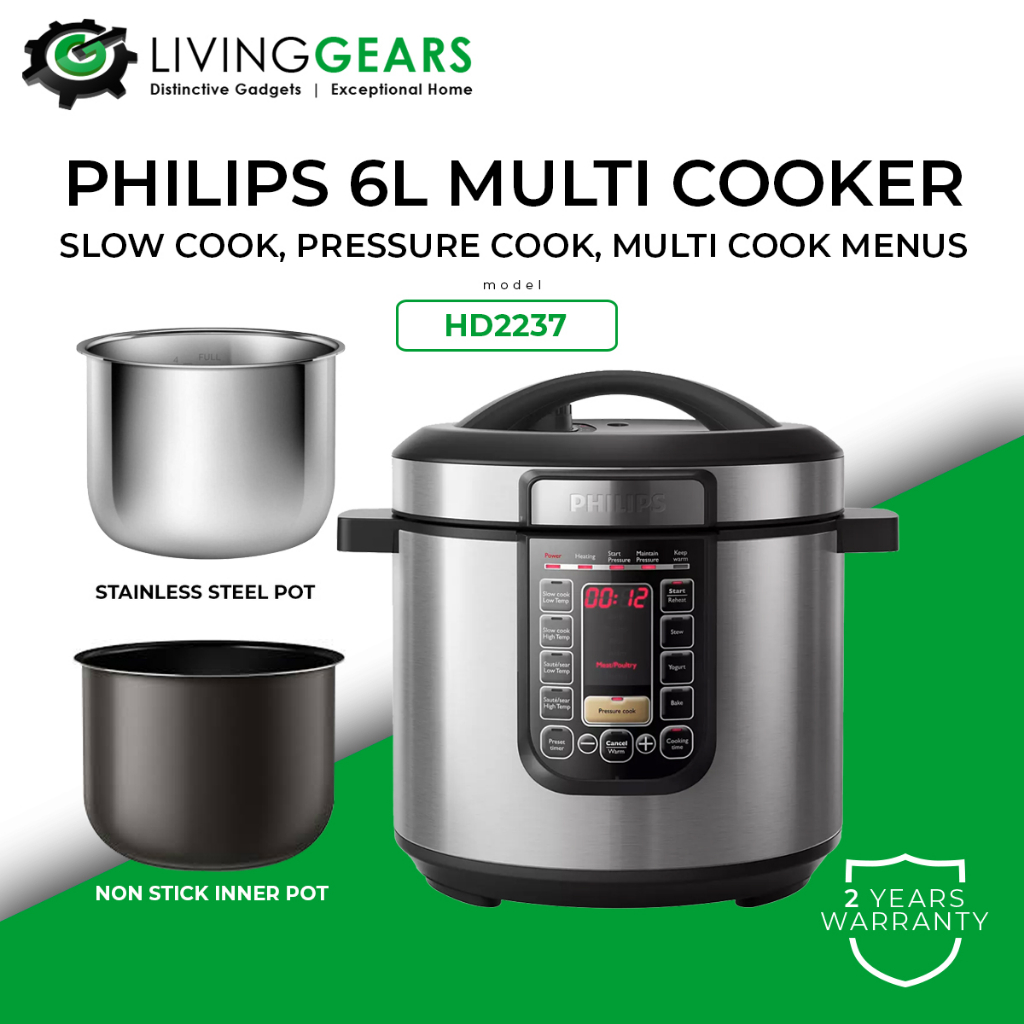 Philips Pressure Cooker Slow cook, pressure cook, multi cook menus (6L