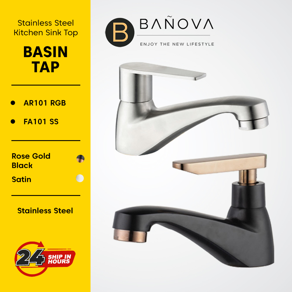 BANOVA SUS 304 Stainless Steel Bathroom Basin Tap Bib Tap Two Way Tap ...