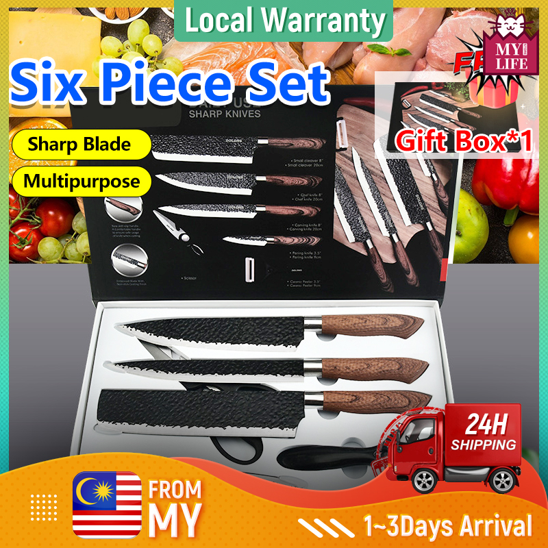 【6 In 1 in BOX】Evcrierh Corrugated Knife Kitchen Knife Set Pisau Dapur