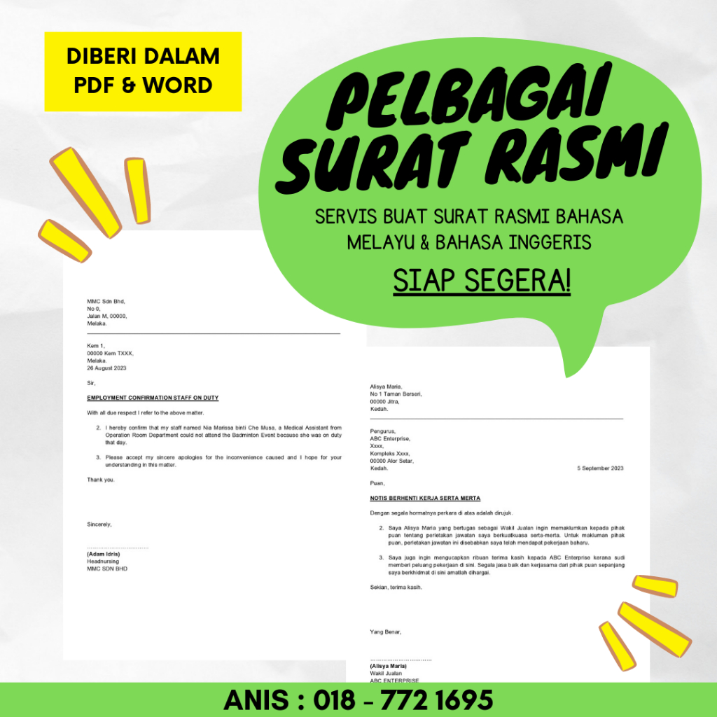 SURAT RASMI & PERJANJIAN | SERVIS BUAT SURAT RASMI DAN AGREEMENT