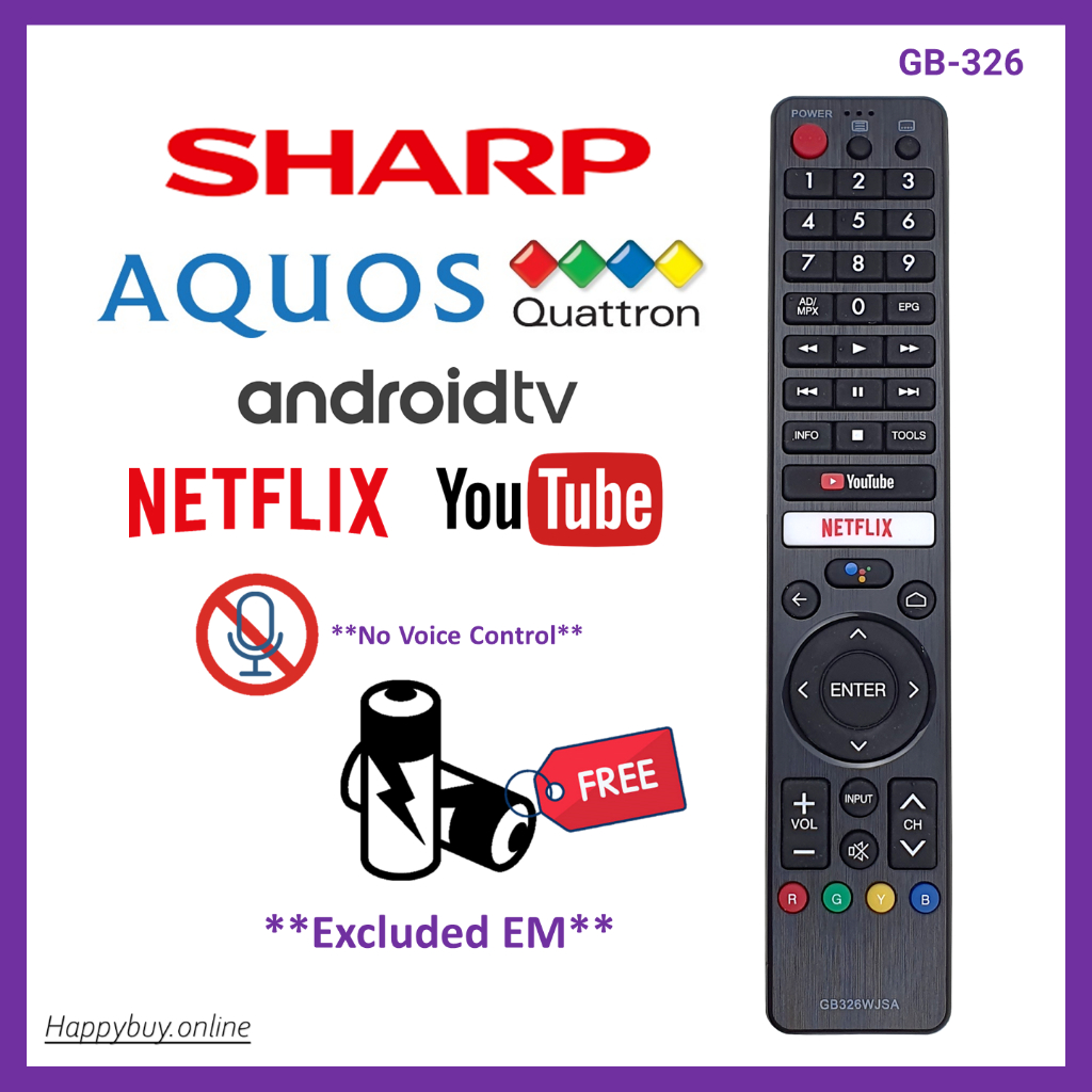 Sharp Android TV Remote Control GB326WJSA Sharp Smart Android TV Remote
