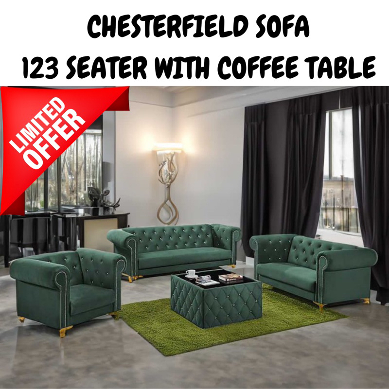 Chesterfield Sofa 123 Seater + Coffee Table Shopee Malaysia