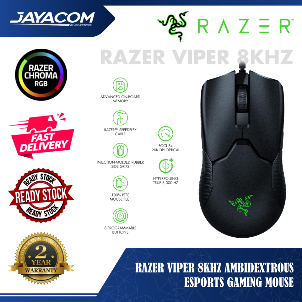 Razer Viper 8KHz Ambidextrous Esports Gaming Mouse (8000Hz Polling Rate ...
