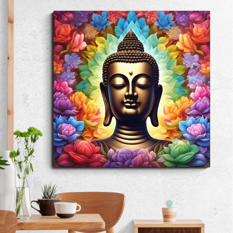 Buddha Wall Art Canvas Frame with Wooden Concealed Frame and Hook ...