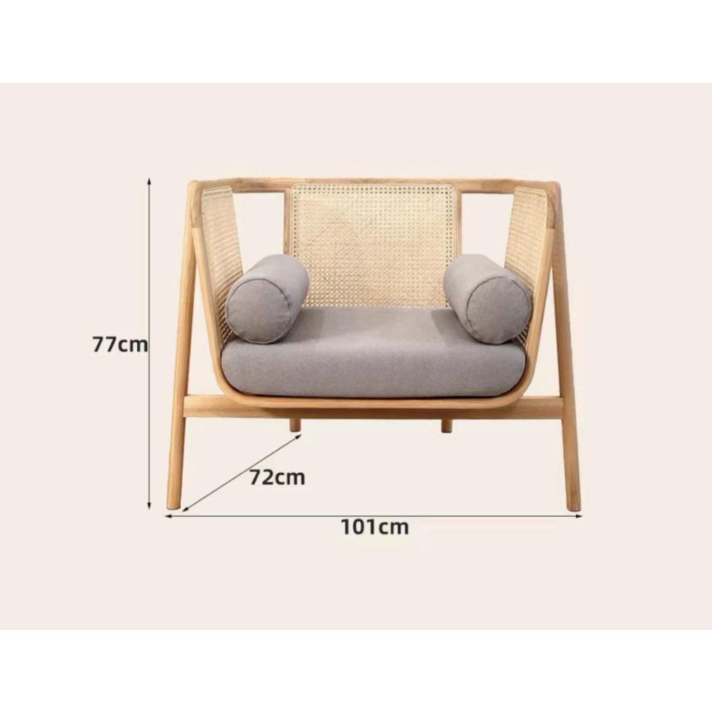 Solid wood rattan sofa, small family homestay, retro home living room