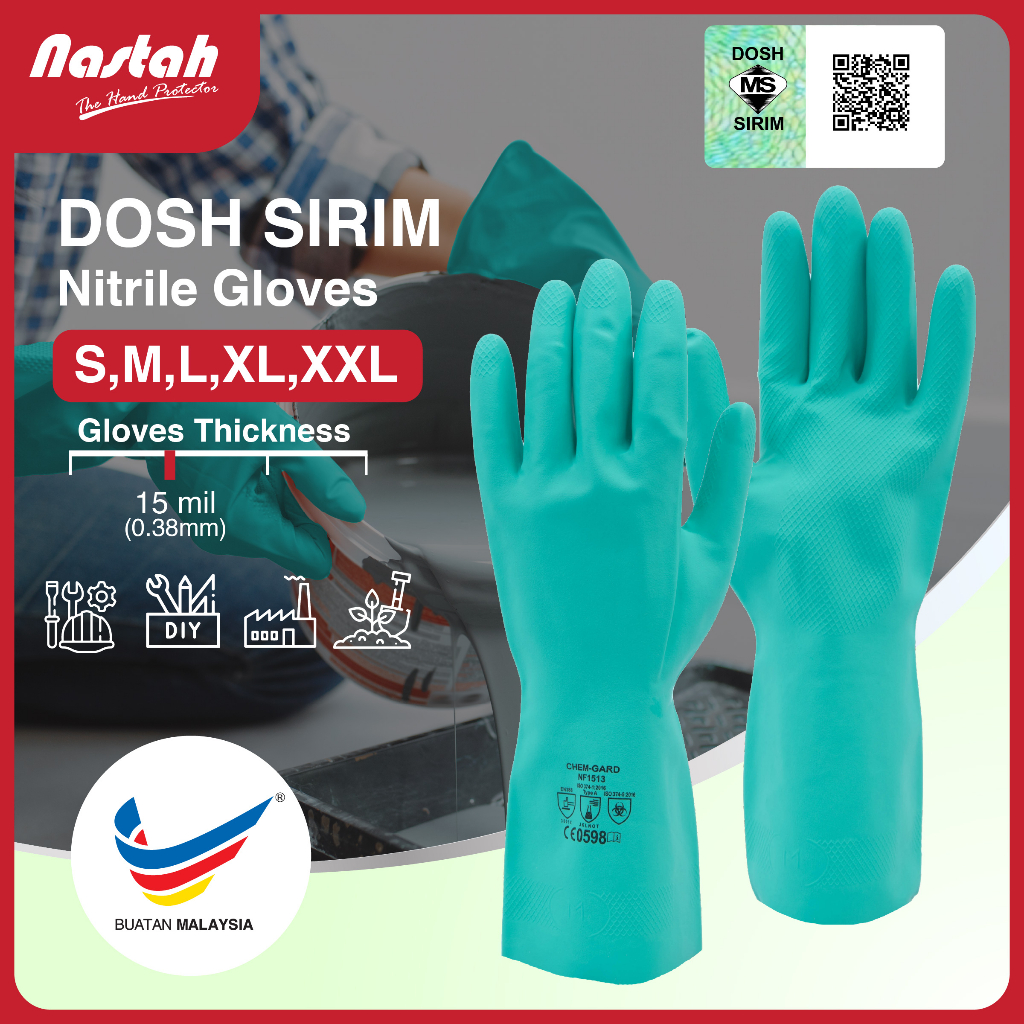 DOSH SIRIM Certified Flocklined Nitrile Glove NF1513 Sensitive Skin