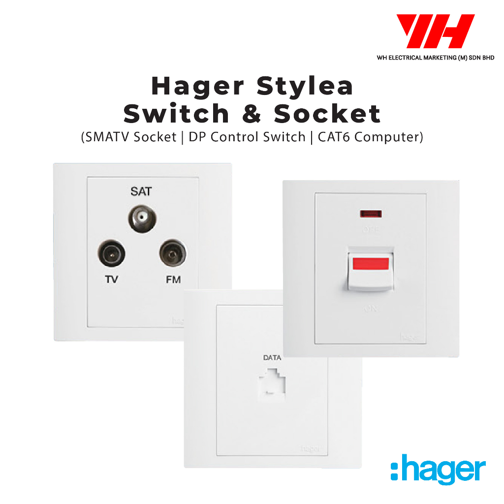 Hager Stylea Switches And Sockets Cat6smatv32a Dp Control Suis Rumah