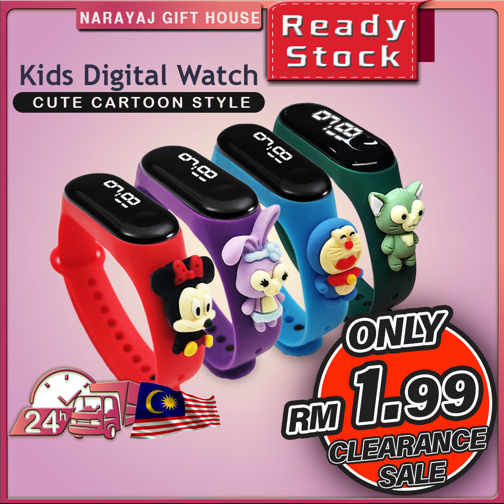 Jam Tangan Budak Cute Cartoon Watch Silicone Digital LED Touch Screen