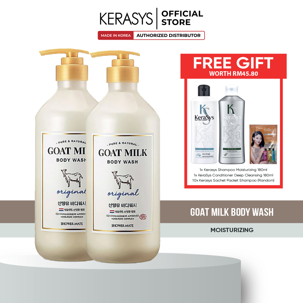 Shower Mate Goat Milk Body Wash Original & Manuka Honey 2x800ml (Free