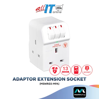 Masterplug Surge Protector 3 Gang 13Amp Individually Switched Adaptor Safety Shuttered Extension Socket - MSWRG3-MPA