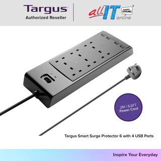 Targus Smart Surge 6 Outlet 4 USB Port/4 Outlet 2 USB Port Socket Protector (2m) - APS11AP-50/APS10AP-50/APS20AP50