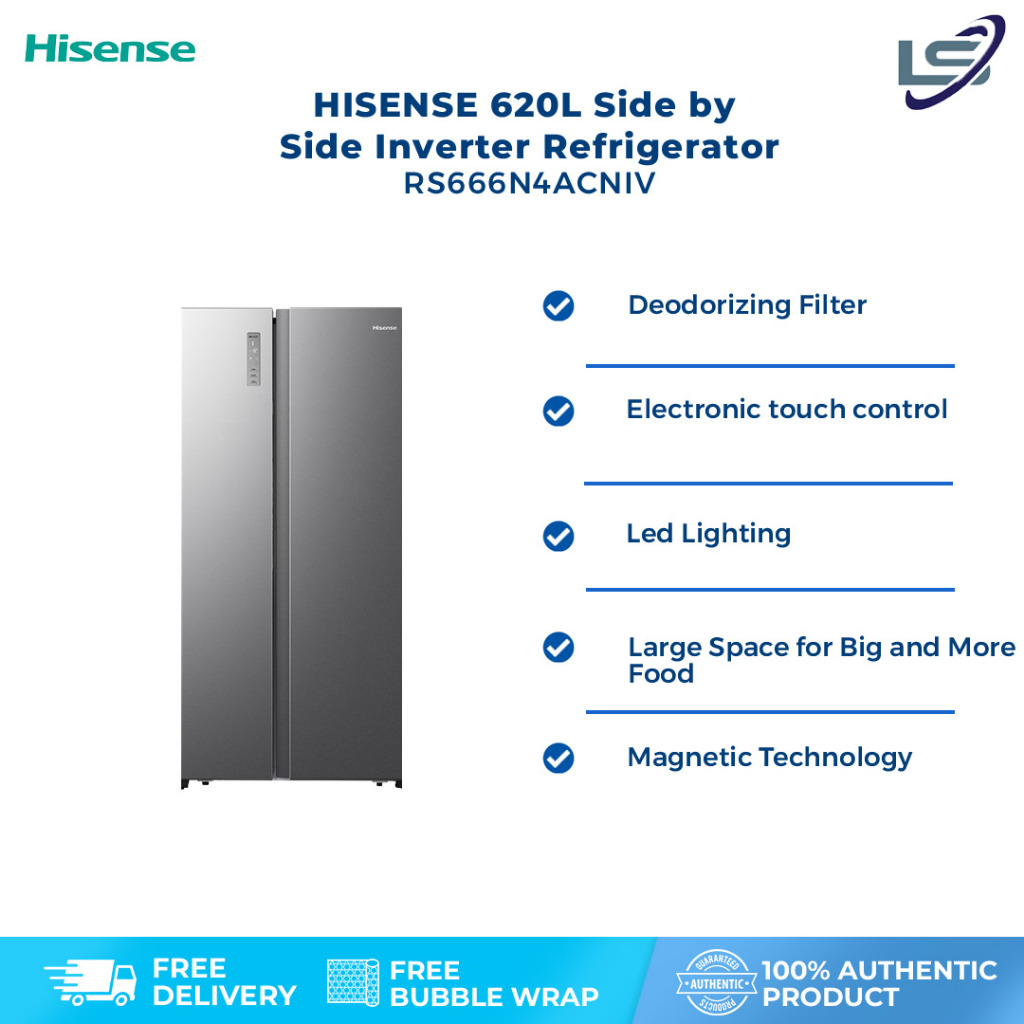 Hisense 620l Side By Side Inverter Refrigerator Rs666n4acniv Digital Sensor Double Cooling 3341