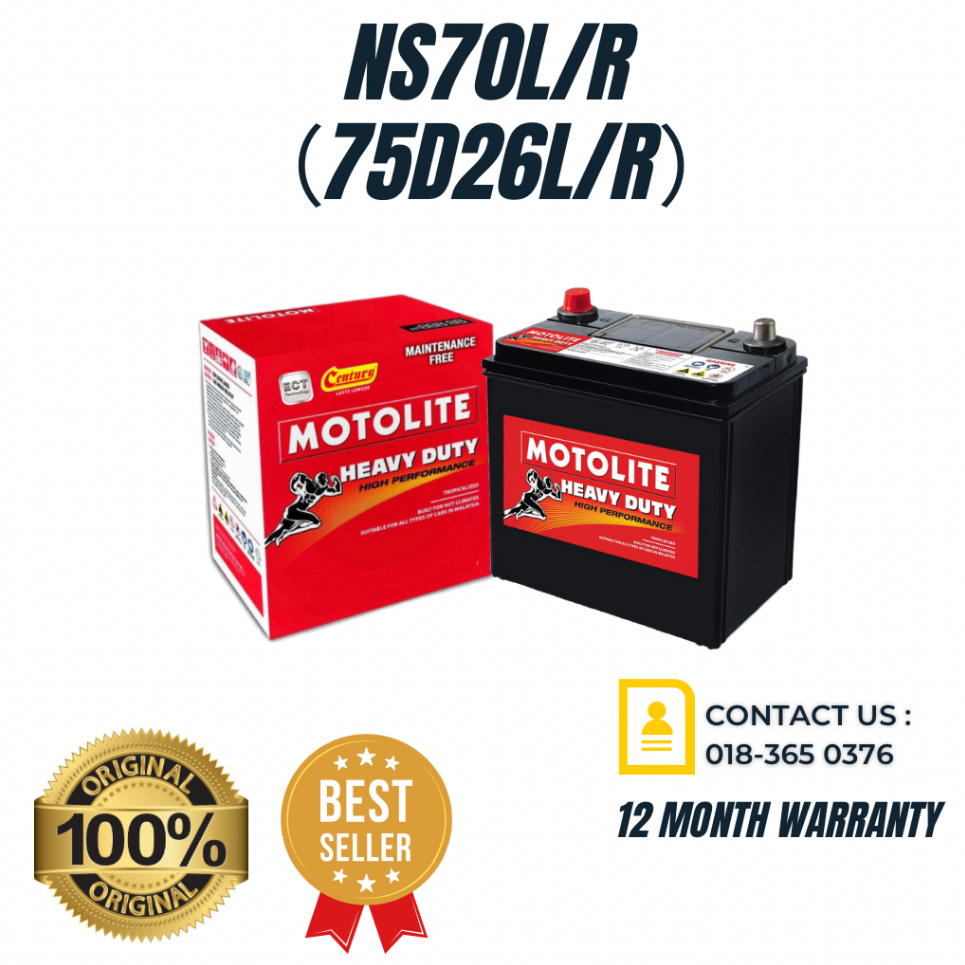 NS70L/R Century . Motolite 75D26 L/R Car Battery/Bateri kereta Shopee