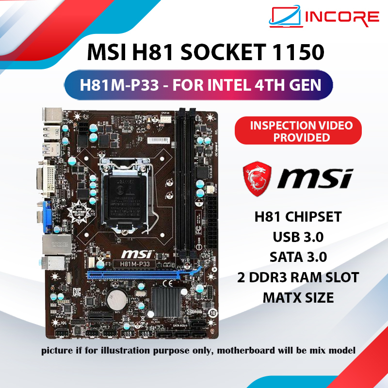 MSI H81M Socket 1150 DDR3 Intel H81 Motherboard 4TH GEN MOBO MAINBOARD