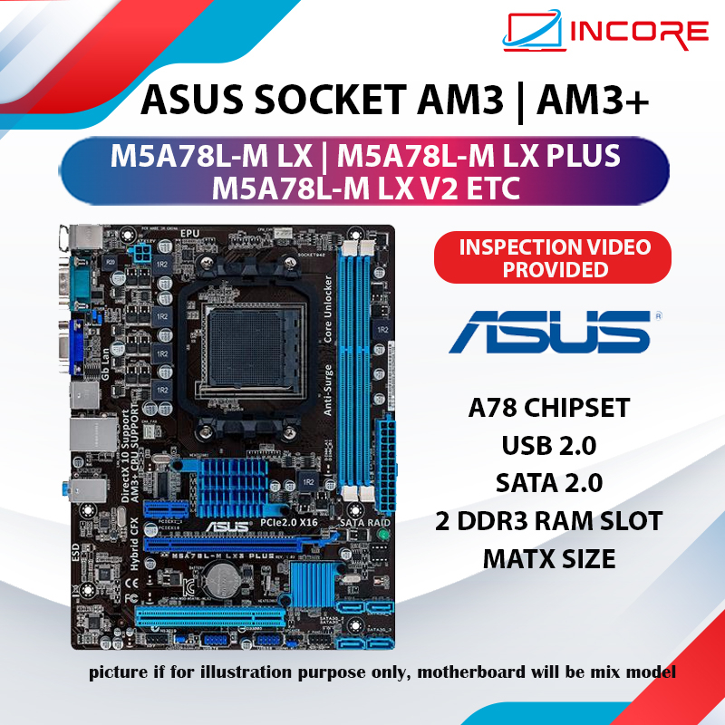 Asus M5A78L-M LX Socket AM3+ AM3 DDR3 AMD Motherboard 760G MATX LPT ...