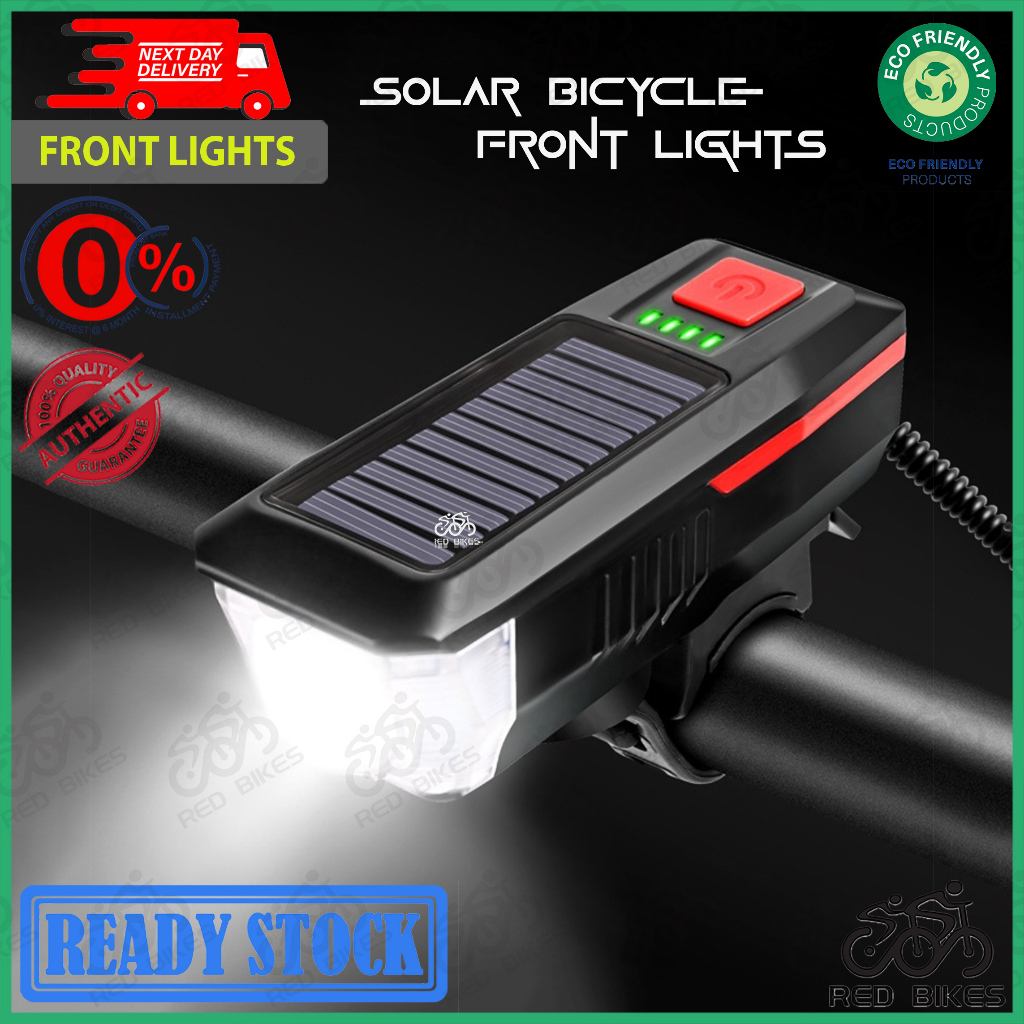 Bicycle Solar Front Light with Horn USB Charging Lampu Hadapan Solar ...