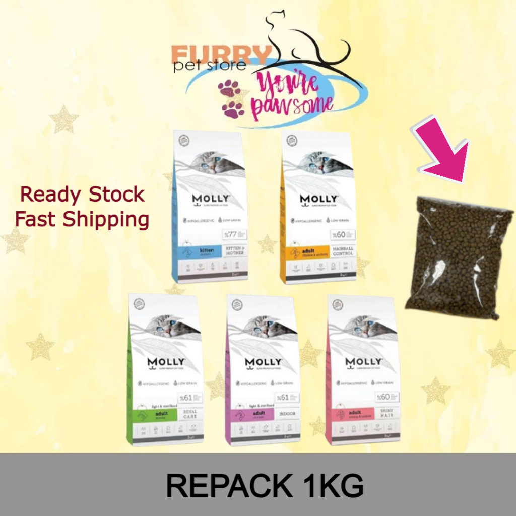 (Repack) 1KG Molly Super Premium Cat Food Hypoallergenic Low Grain