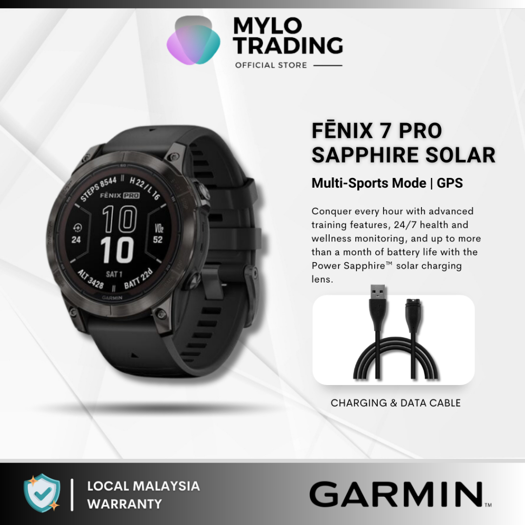 Garmin fēnix 7X Pro Sapphire Solar, Multisport GPS Smartwatch, Built-in  Flashlight, Solar Charging Capability, Black 