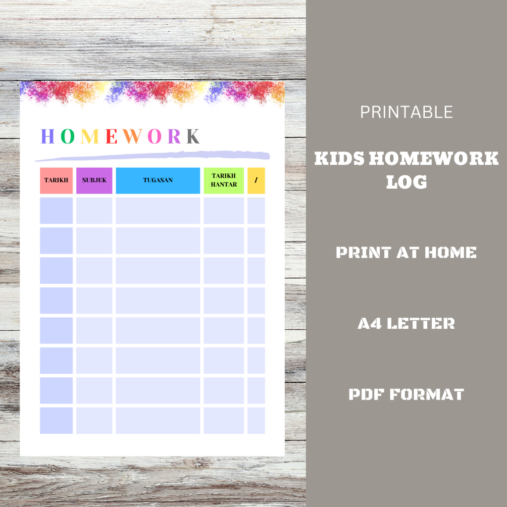 Homework Log | Kids Planner | Teen Planner | Printable Planner | Shopee ...