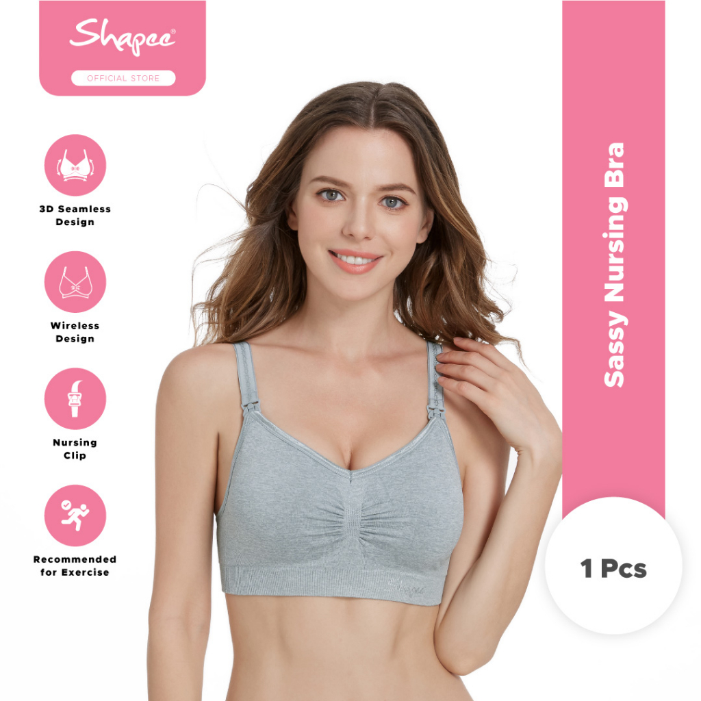 Shapee Sassy Nursing Bra Grey Wireless Nursing Bra Sports Design Pregnancy Wear Wide Side 