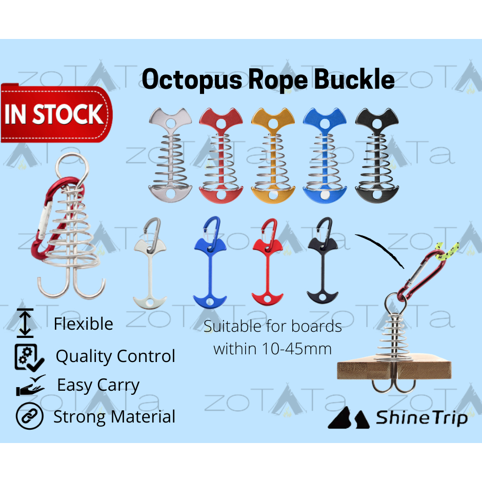 Camping Spiral Shaped Spring Octopus Deck Peg with Carabiner Hooks Rope ...