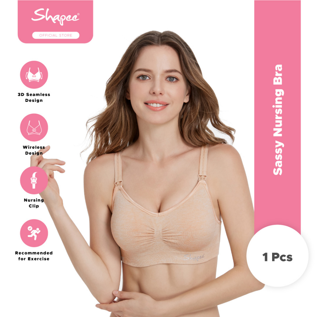 Shapee Sassy Nursing Bra Beige Wireless Nursing Bra Sports Design Pregnancy Wear Wide 