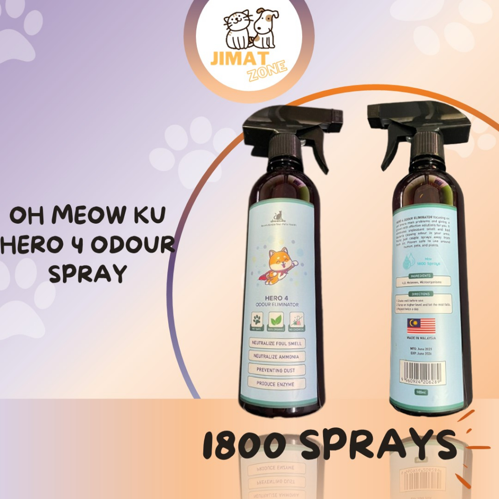 Oh Meow Ku Hero 4 Odour Eliminator Spray 1800 Sprays (Cat Litter