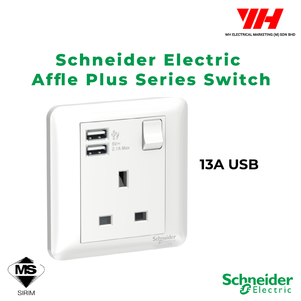 Schneider Affle Plus 13A with USB / 20A 1 Gang 2 Way / Light Dimmer ...
