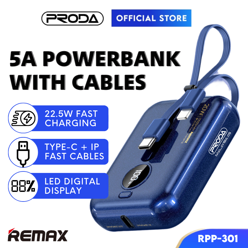 REMAX Powerbank 10000mAh Powerbank Fast Charging Powerbank With Cable ...