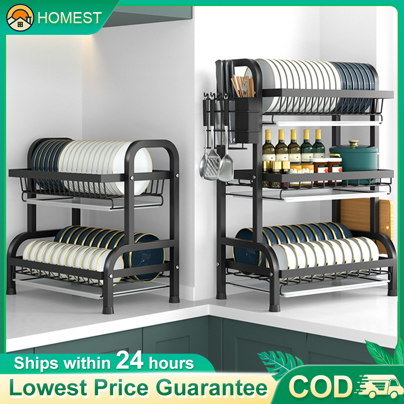 Rak Pinggan Mangkuk Stainless Steel Dish Rack With Utensil Holder And ...