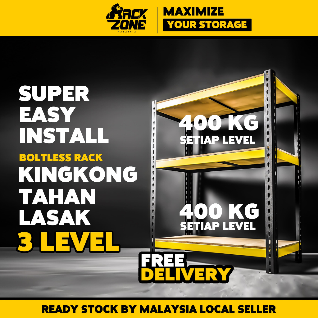 RACKZONE Signature YB 3 Level Boltless Rack Heavy Duty Rak Besi Bertingkat Rak Dapur Kitchen
