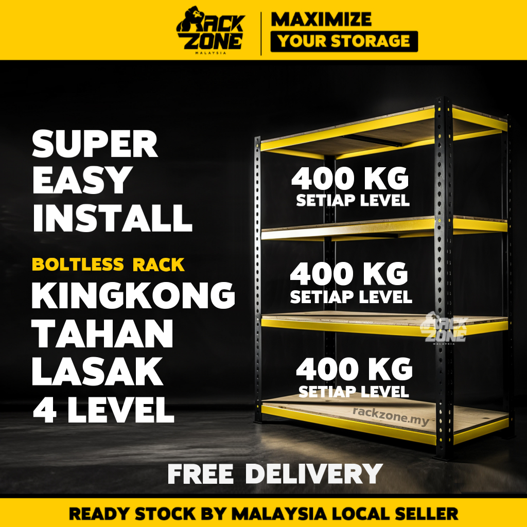 RACKZONE Signature YB 4 Level Boltless Rack Heavy Duty Rak Besi Bertingkat Rak Dapur Kitchen