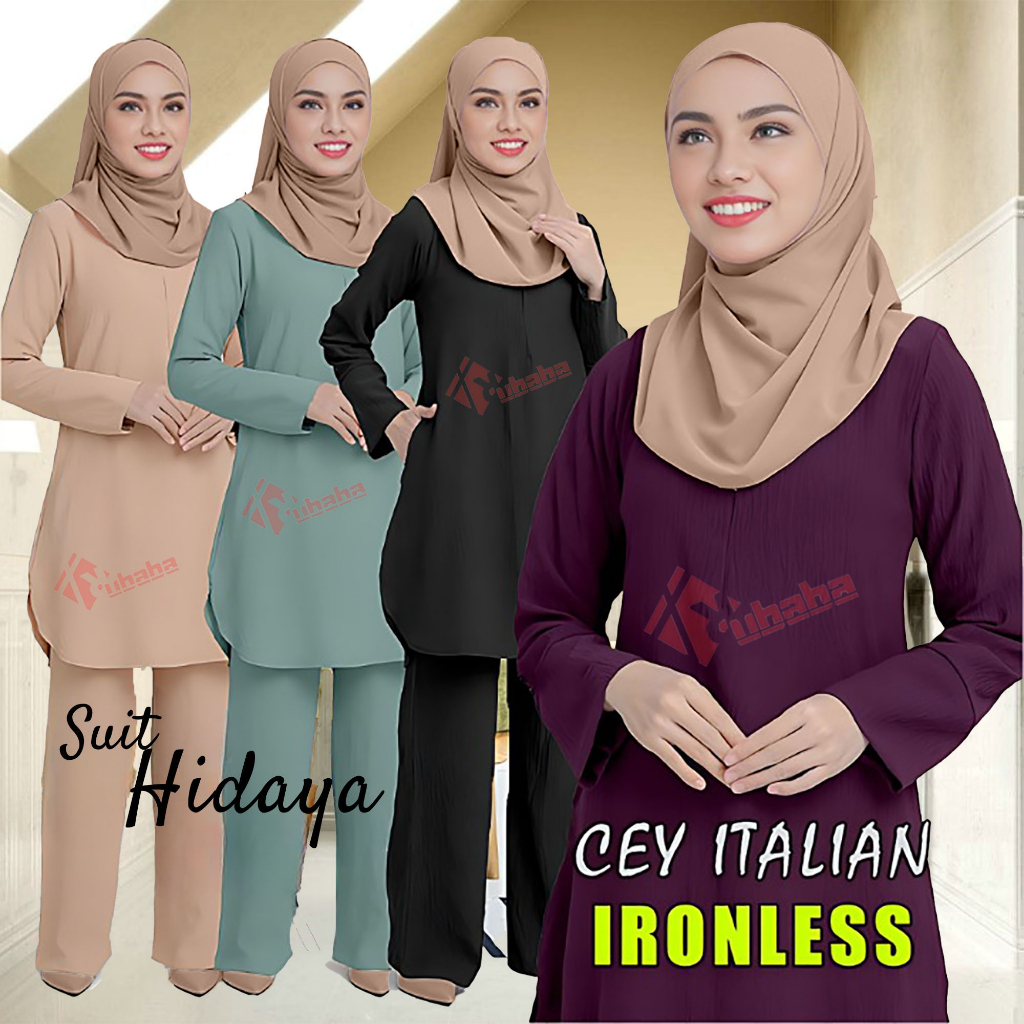 HIDAYA SUIT MUSLIMAH [NEW ARRIVAL] {T0P+PANT} MATERIAL ITALIAN COTTON POCKET HOT SALES. Shopee