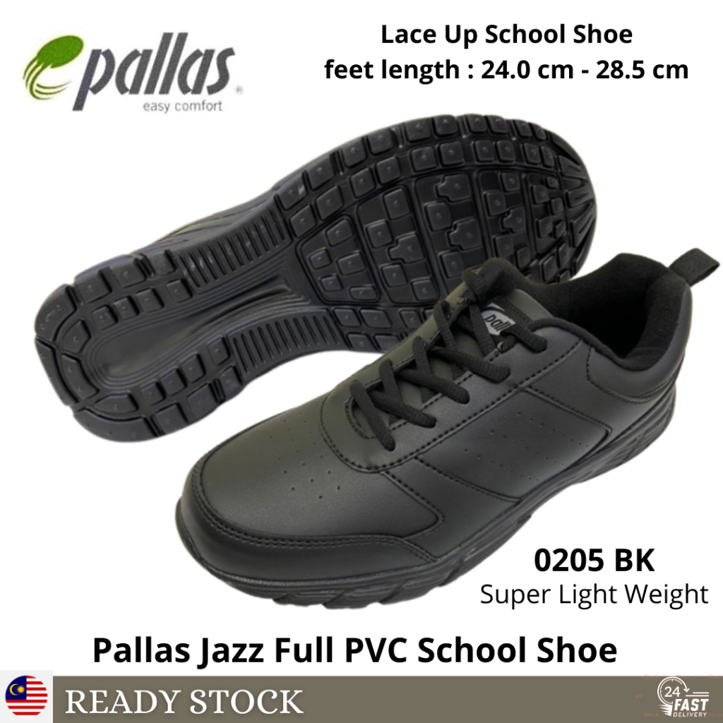 Pallas Jazz Full Pvc Lace Up Black School Shoe 0205 Kasut Hitam