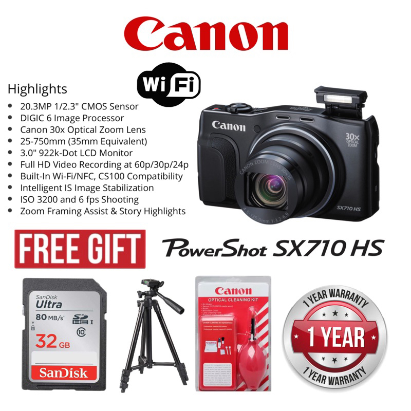 Canon Powershot SX710 HS 20.3mp Cmos Sensor WiFi 30x Optical images stabilizer zoom Full HD