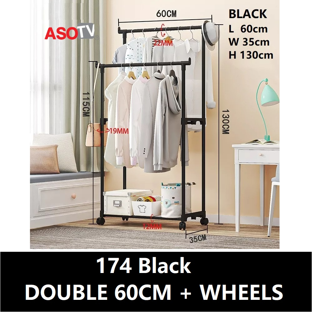 ASOTV® Double Pole Clothes Rack Rak Baju Besi Steel Cloth Stand ...