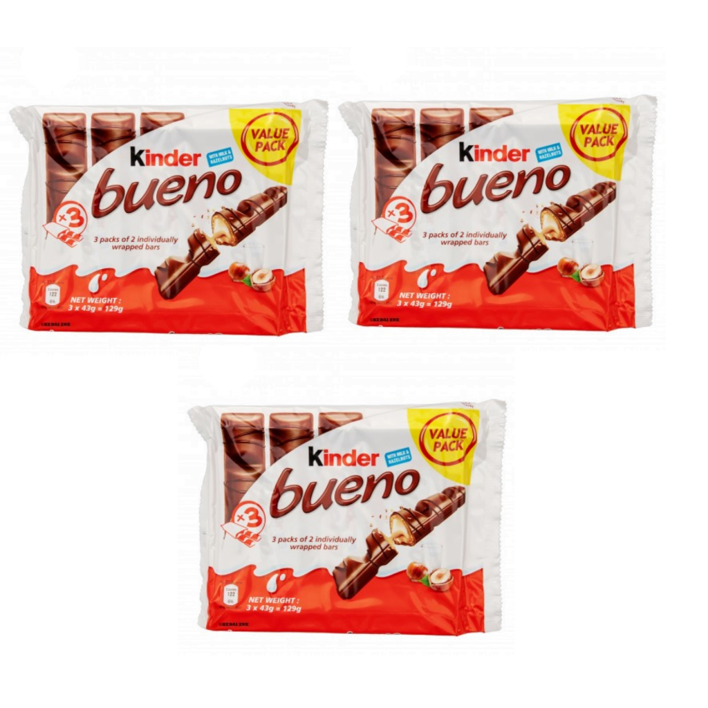 Kinder Bueno T6 Flow Pack With Milk & Hazelenut 3 X 43g (3 Packs ...