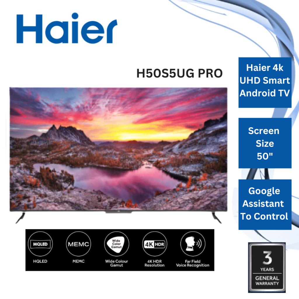 Haier 50 Inch HQLED 4K UHD Smart Android 11 TV H50S5UG PRO / Quantum