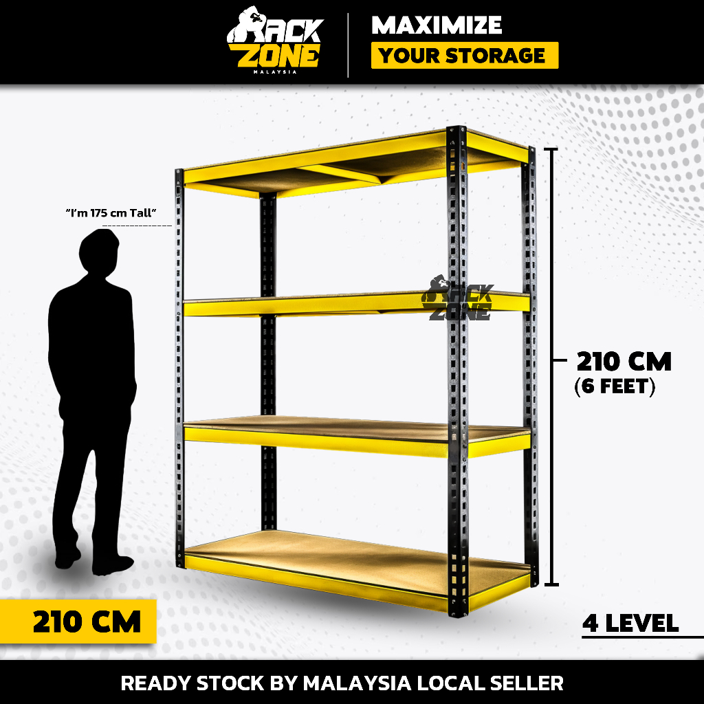 RACKZONE 4 Level Storage Rack Heavy Duty Rack Boltless Rak Besi ...