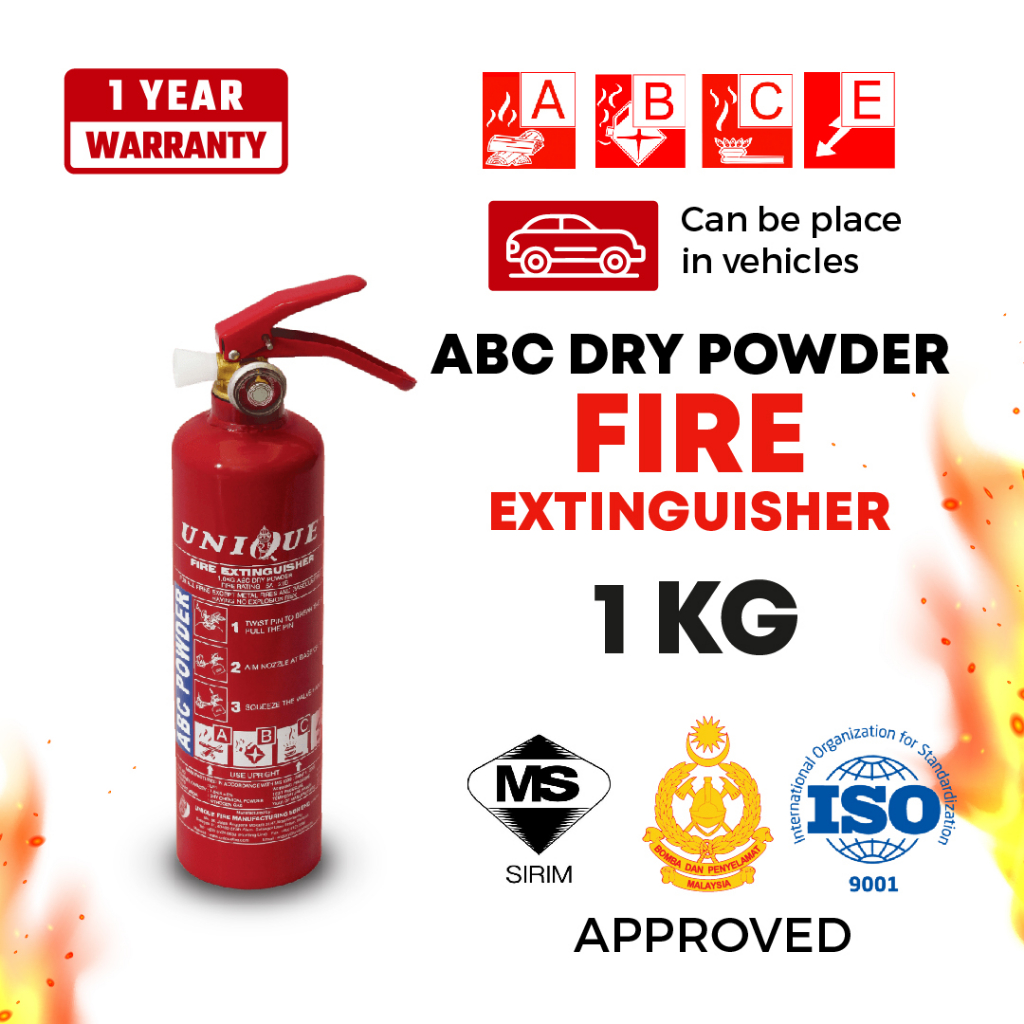 BRAND (UNIQUE FIRE) 1KG ABC DRY POWDER FIRE EXTINGUISHER. ( CAR ...