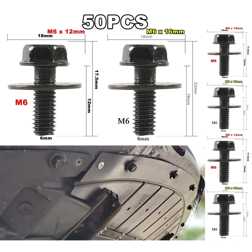 50PCS M6 Screw Fender Splash Seal Shield Cover Bumper Screw Bolt
