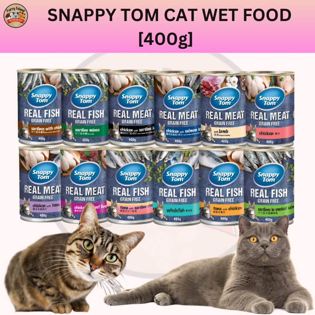 Snappy Tom Canned Wet Food 400g Grain Free Chicken Tuna Salmon Beef Liver Sardines Whole Fish