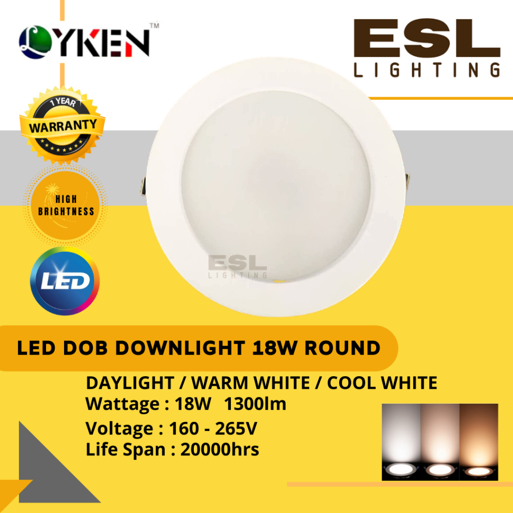 ESL LIGHTING LYKEN LED Downlight 18W 1 Year Warranty 1300lm Round ...
