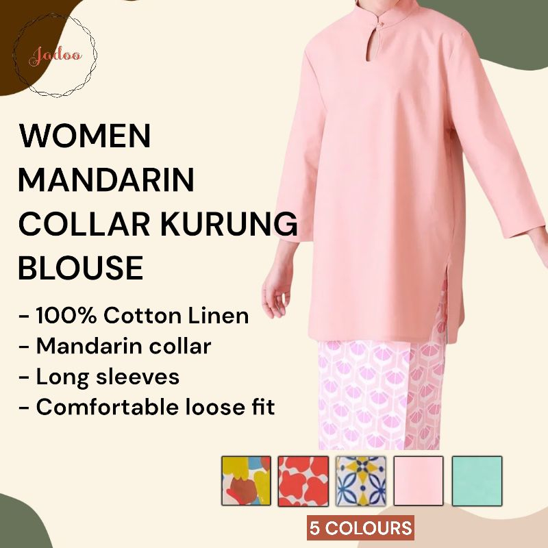 Jadoo Muslimah Women Baju Melayu Mandarin Collar Kurung Blouse Baju ...